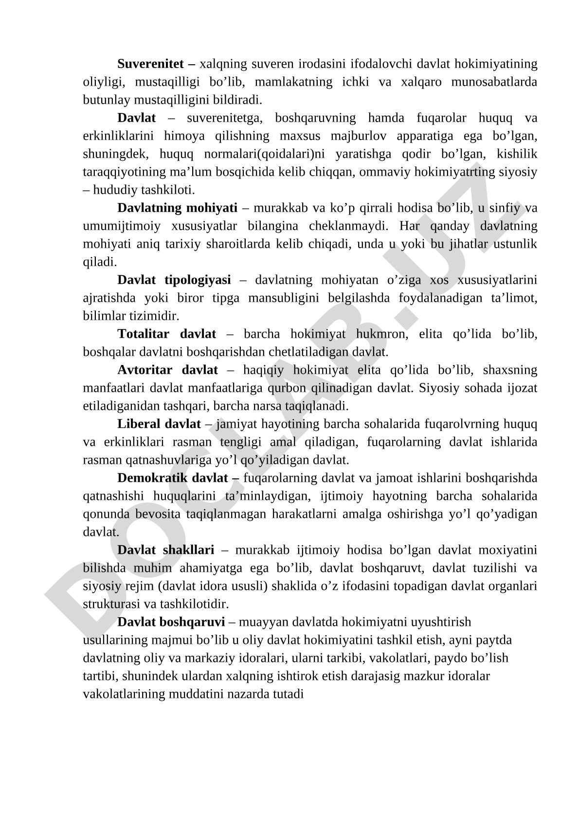 Davlat tushunchasi, mohiyati va tipologiyasi
