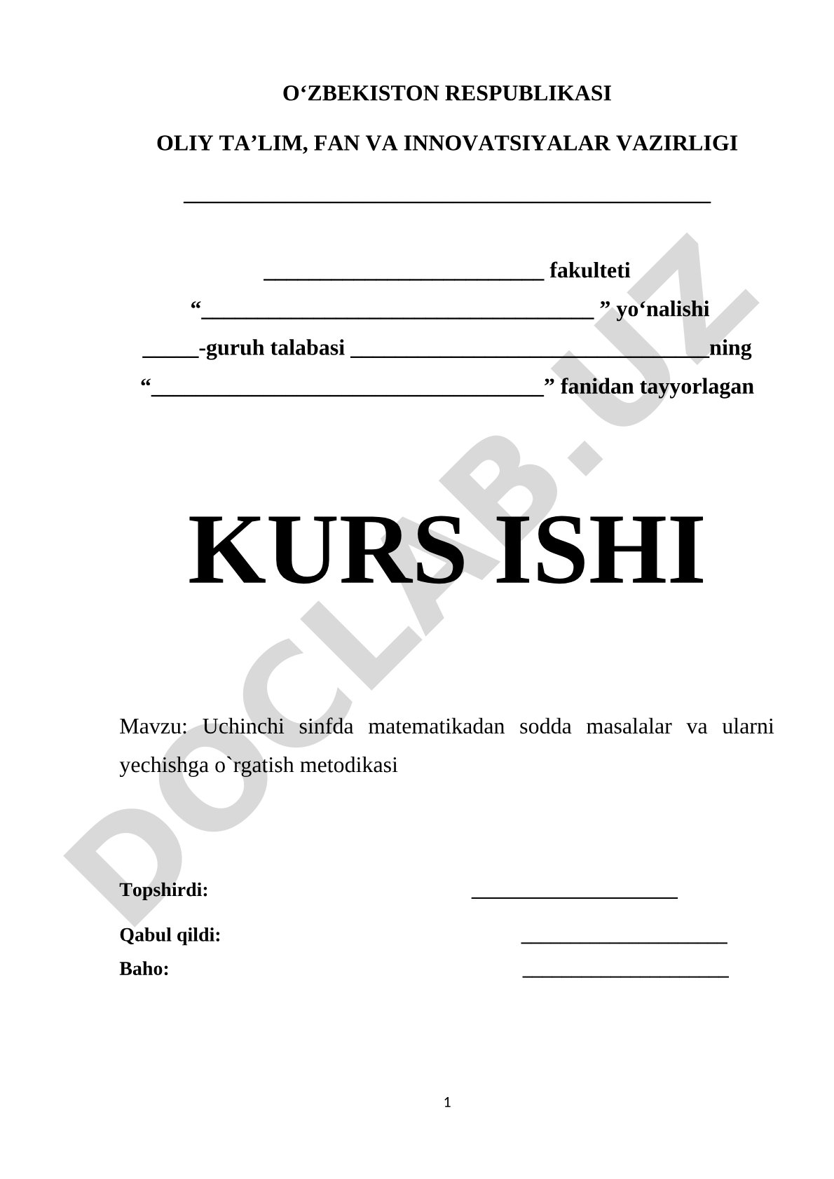 Uchinchi sinfda matematikadan sodda masalalar va ularni yechishga o`rgatish metodikasi