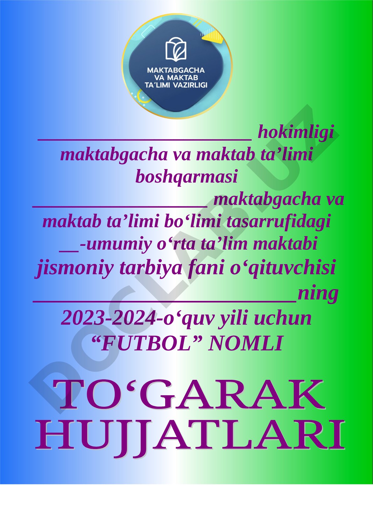 Futbol to'garagi ish rejasi