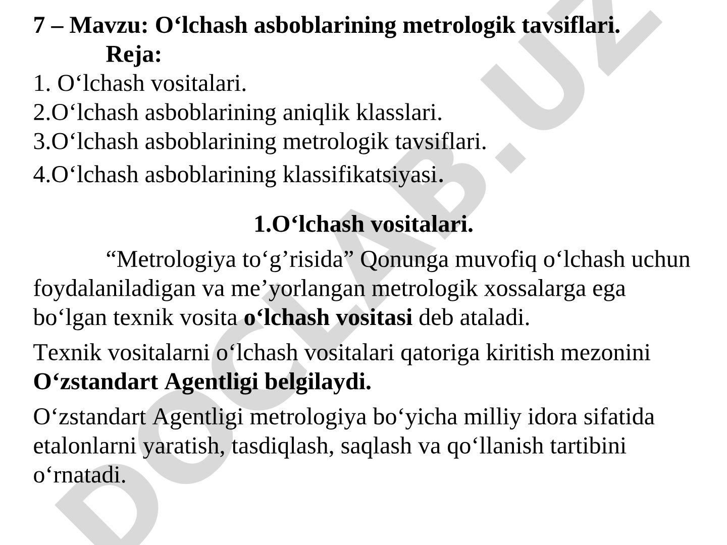 O‘lchash asboblarining metrologik tavsiflari