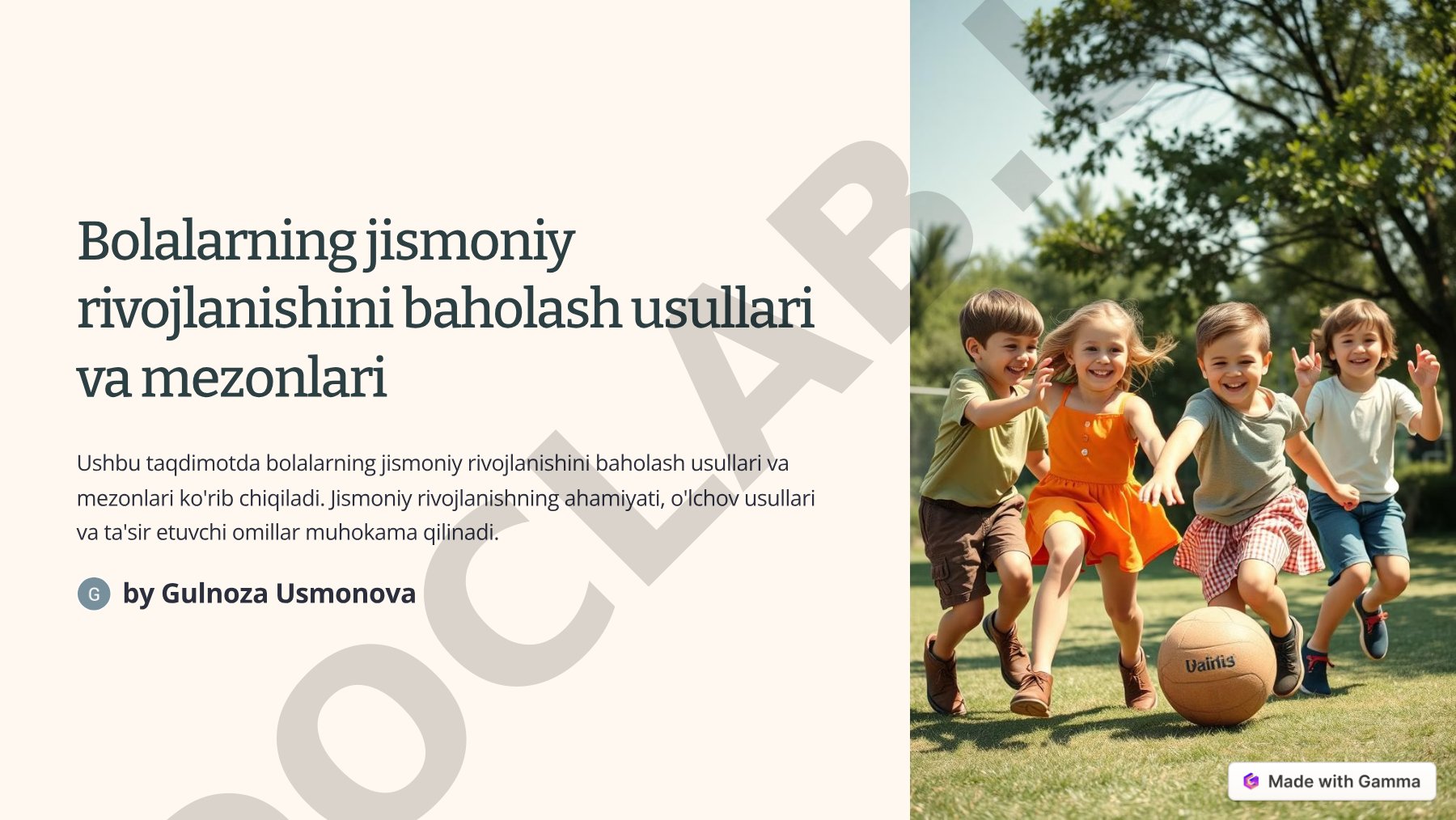 Bolalarning jismoniy rivojlanishini baholash usullari va mezonlari