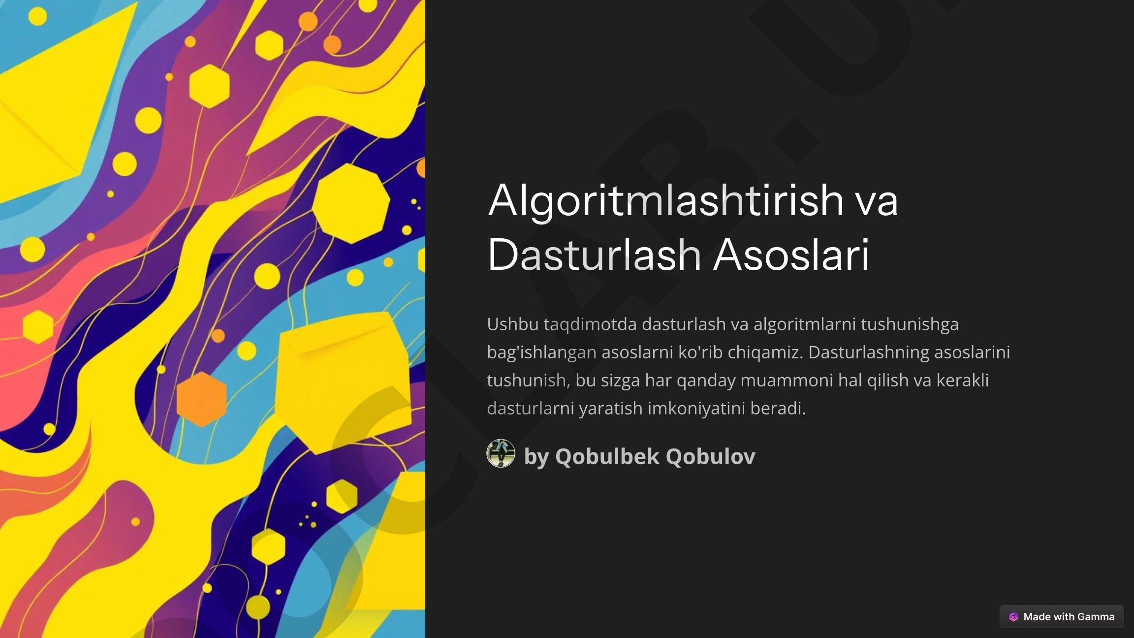 Algoritmlashtirish va Dasturlash Asoslari
