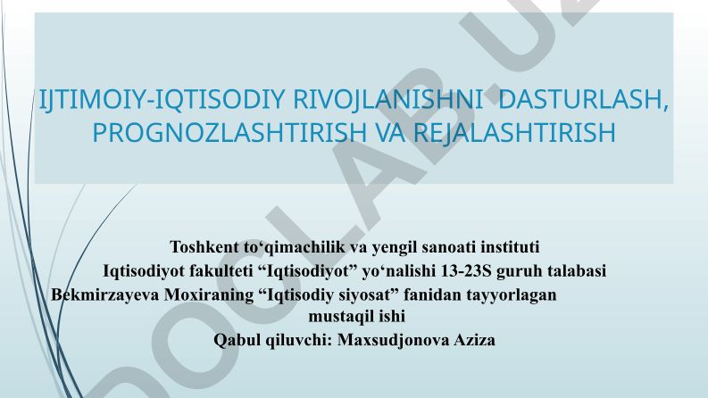 Ijtimoiy-iqtisodiy rivojlanishni dasturlash, prognozlashtirish va rejalashtirish