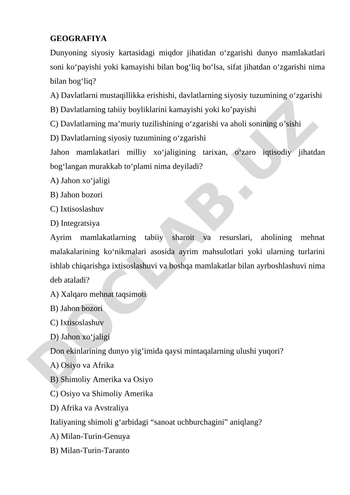 Geografiya: Dunyoning siyosiy kartasidagi o'zgarishlar