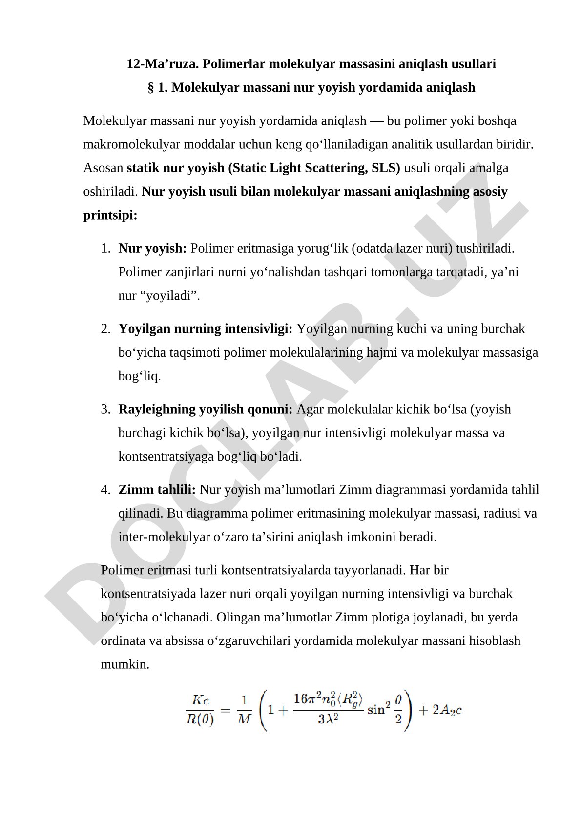 Polimerlar molekulyar massasini aniqlash usullari