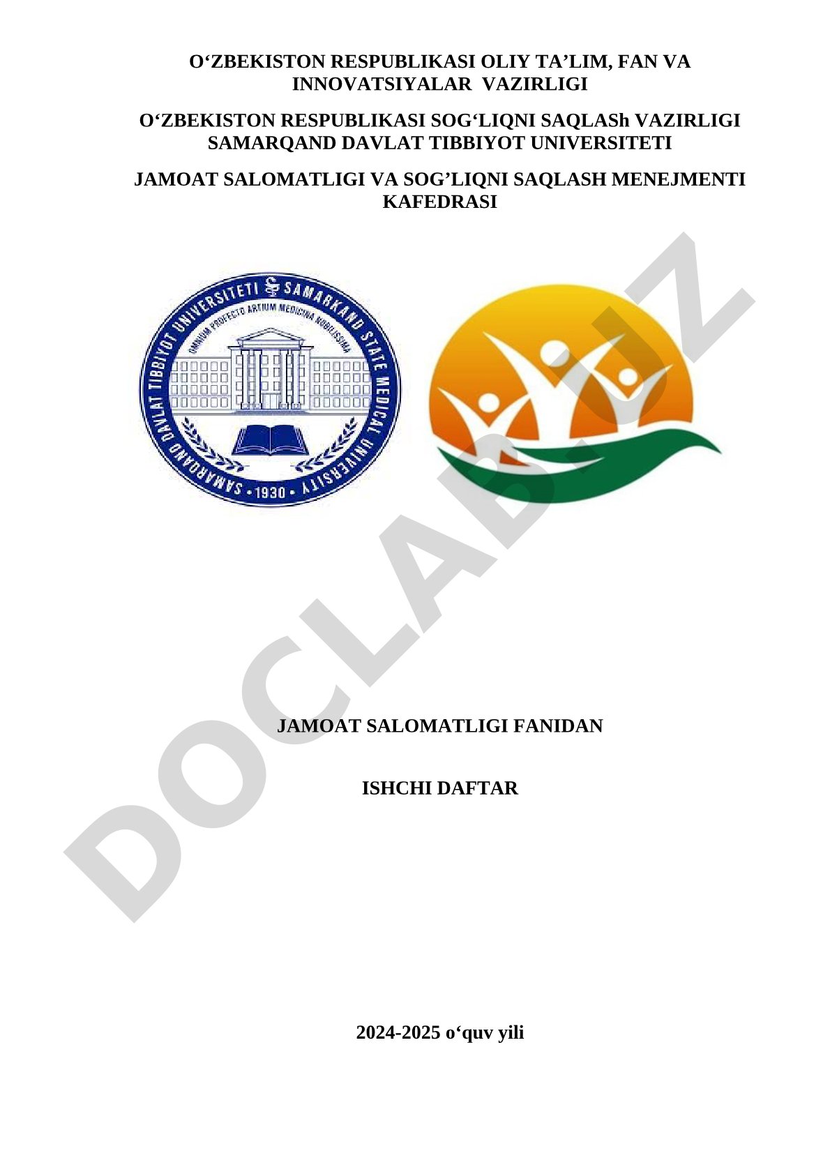 Jamoat salomatligi fanidan ishchi daftar