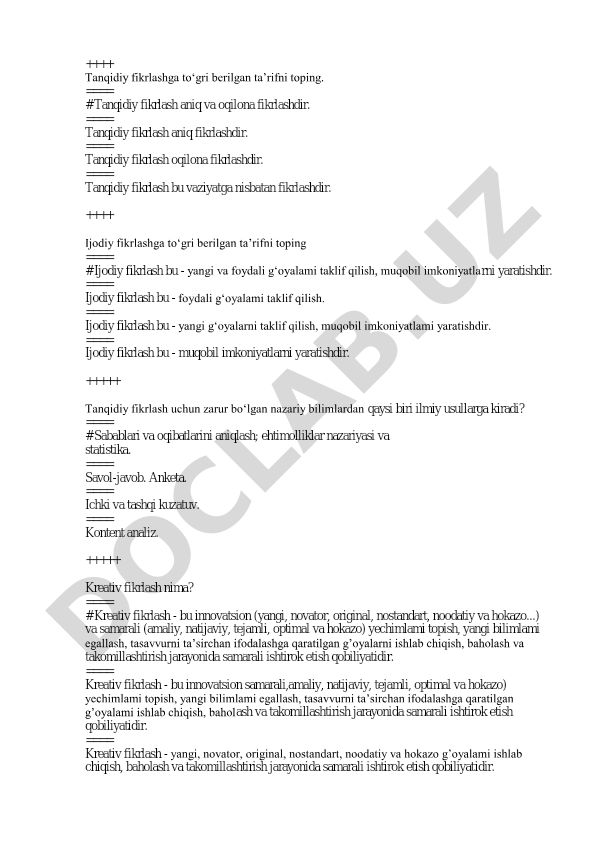 Tanqidiy va ijodiy fikrlash tushunchalari