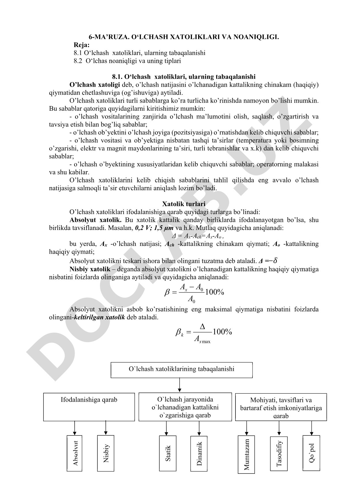O‘lchash xatoliklari va noaniqligi