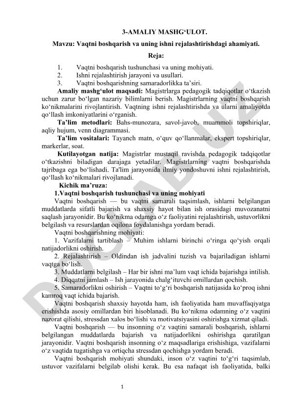Vaqtni boshqarish va uning ishni rejalashtirishdagi ahamiyati