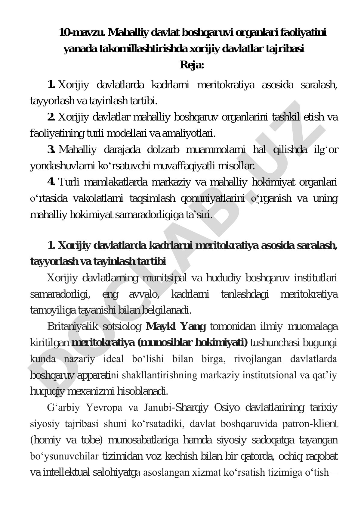Mahalliy davlat boshqaruvi organlari faoliyatini yanada takomillashtirishda xorijiy davlatlar tajribasi