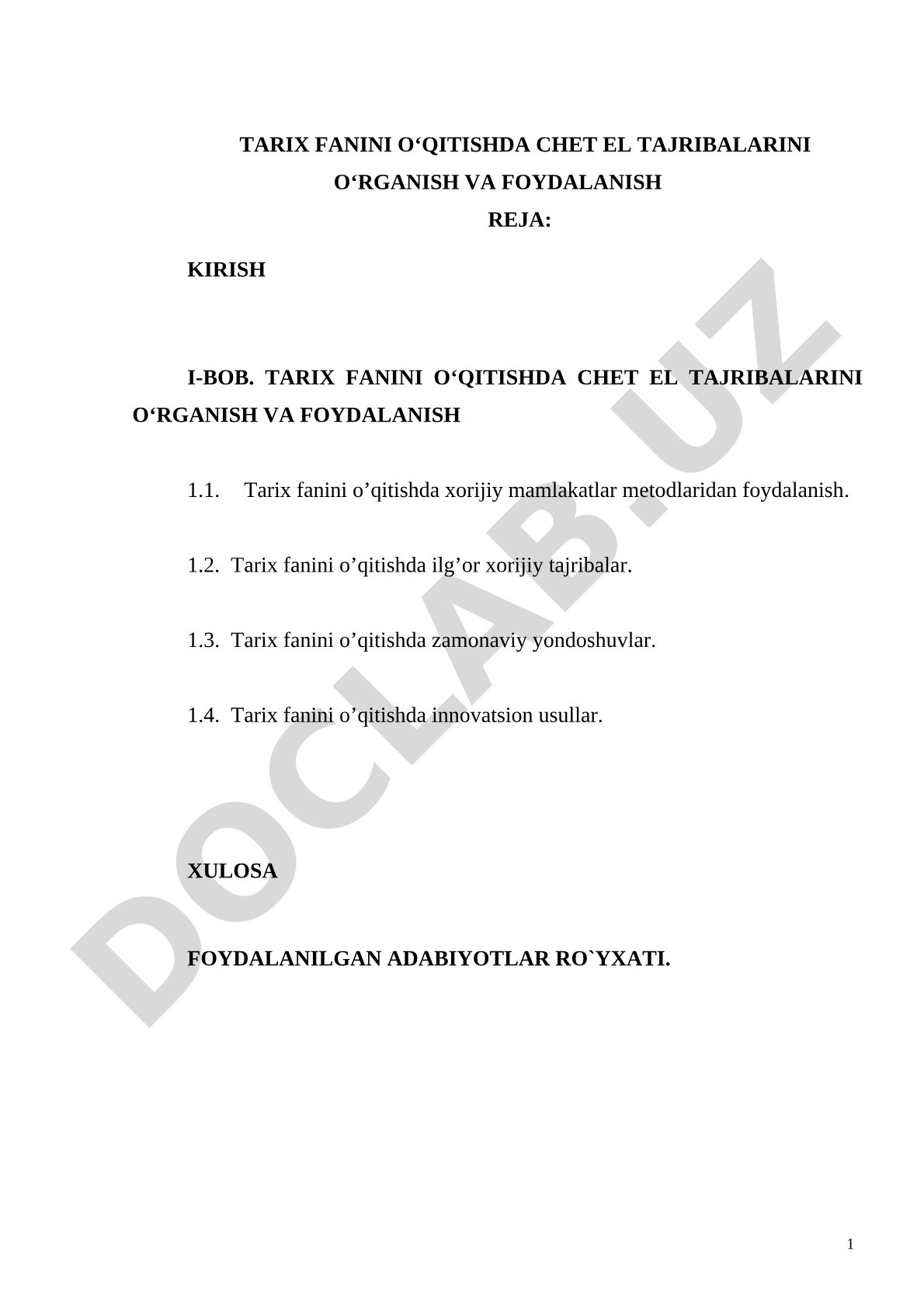 Tarix fanini o‘qitishda chet el tajribalarini o‘rganish va foydalanish