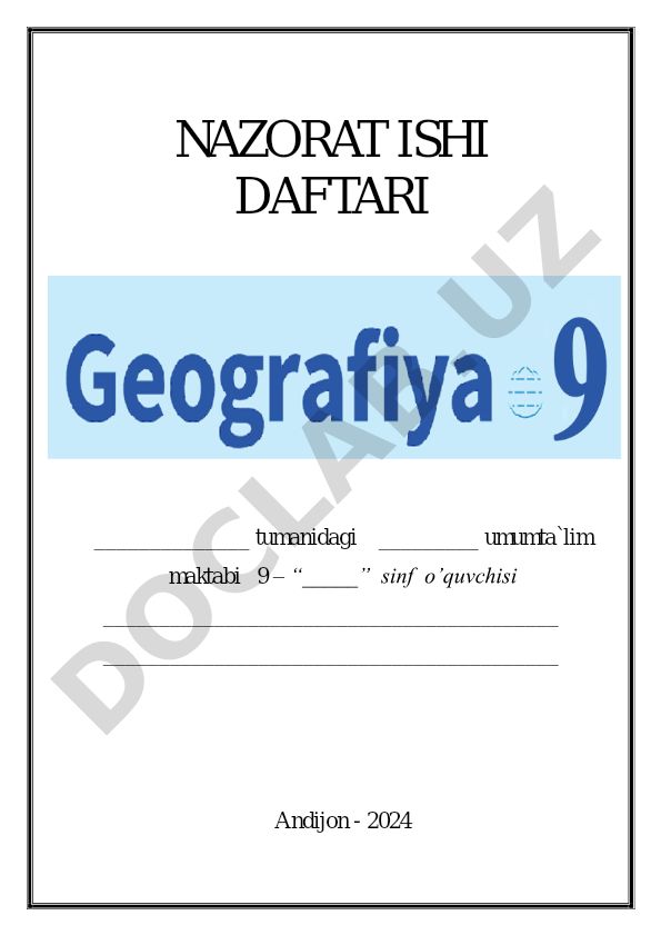 Geografiya nazorat ishlari uchun daftar