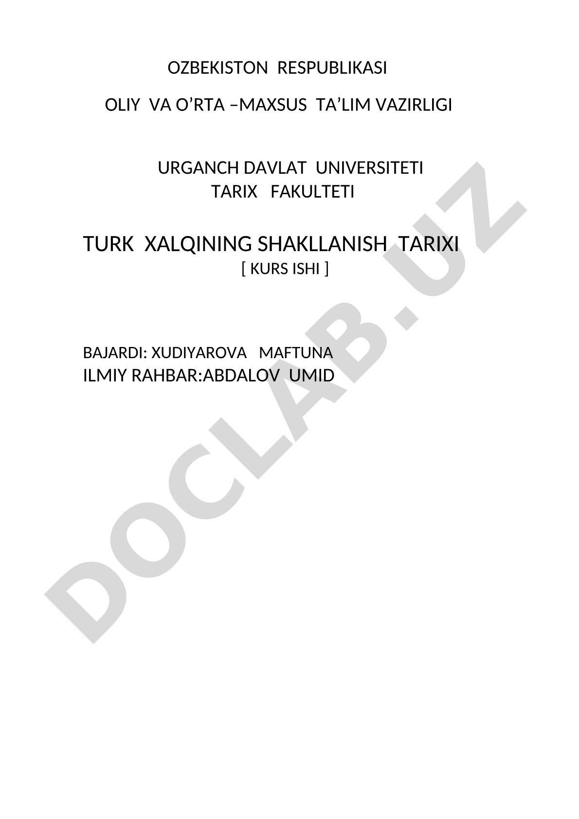 Turk xalqining shakllanish tarixi