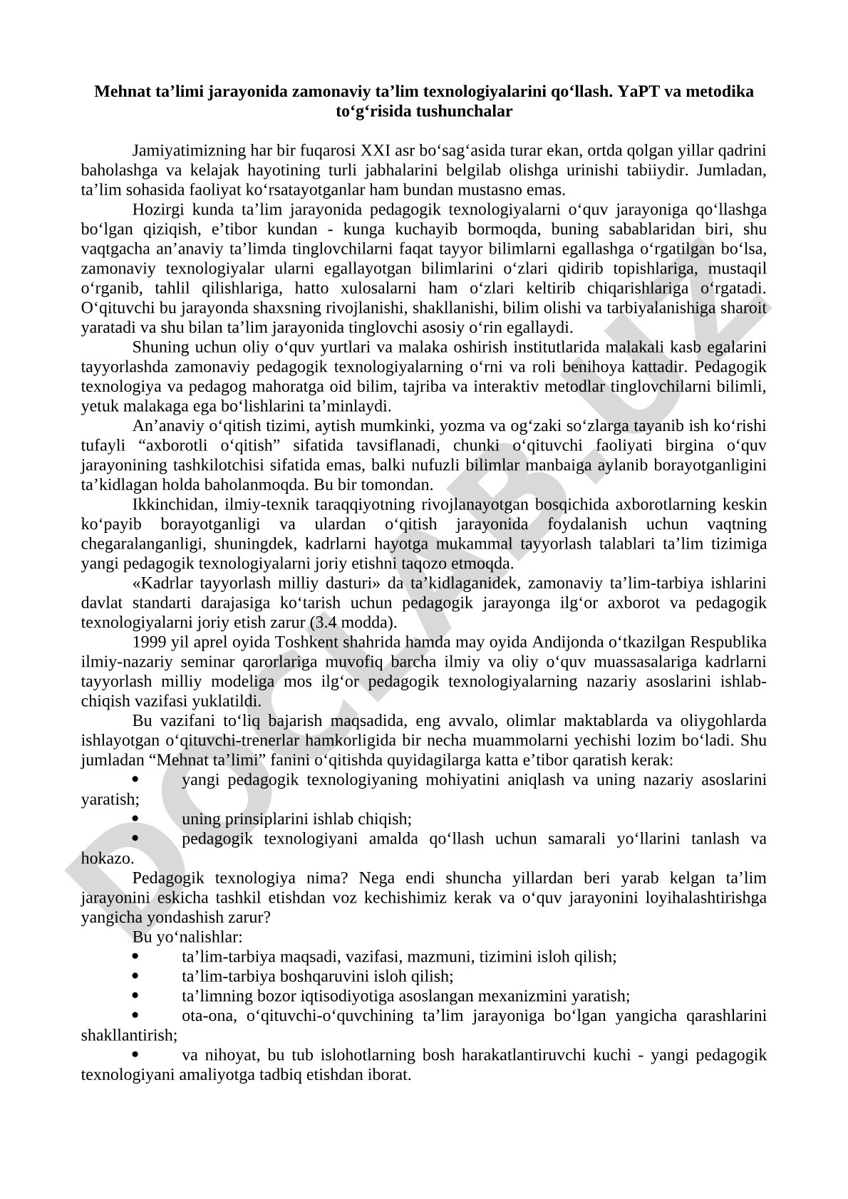 Mehnat ta’limi jarayonida zamonaviy ta’lim texnologiyalarini qo‘llash