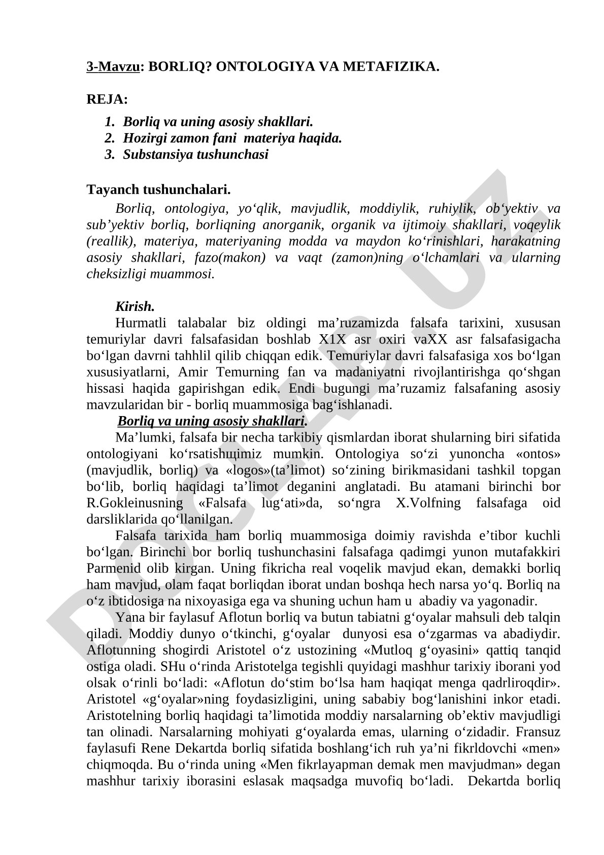 Borliq? Ontologiya va Metafizika