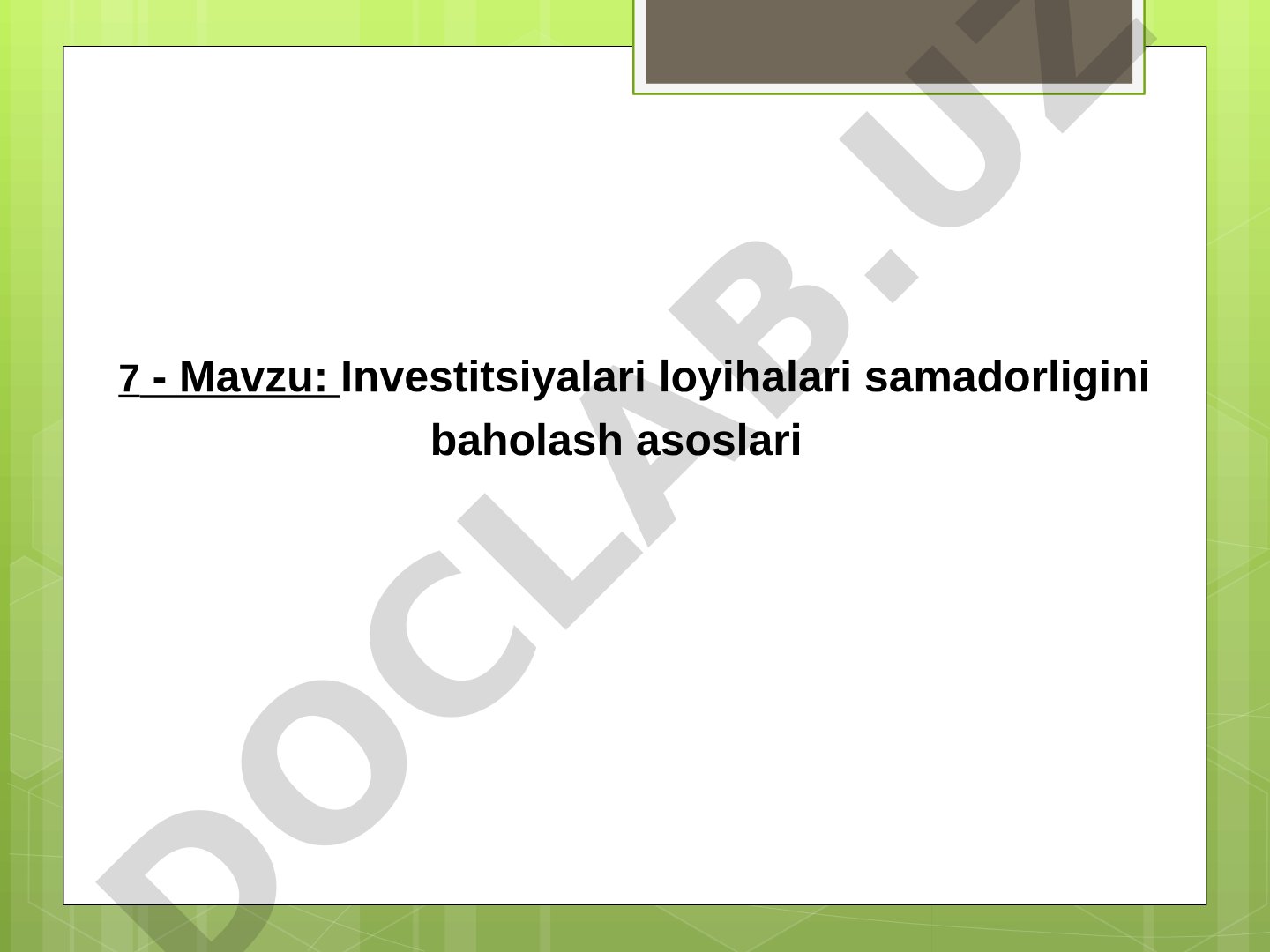 Investitsiyalari loyihalari samadorligini baholash asoslari