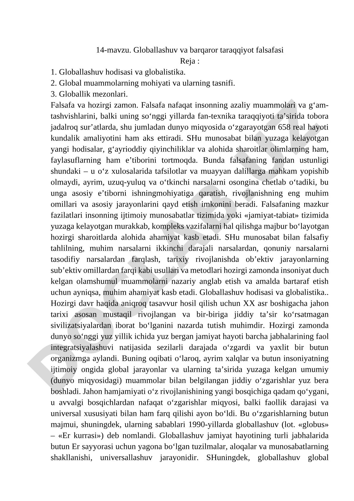Globallashuv va barqaror taraqqiyot falsafasi