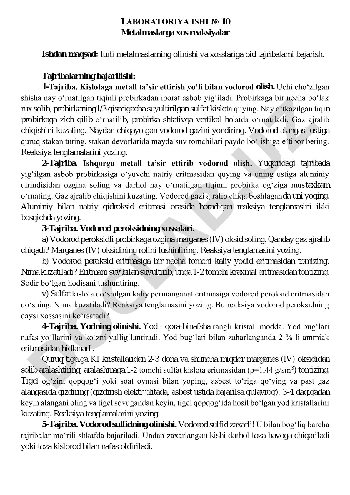 Metalmaslarga xos reaksiyalar