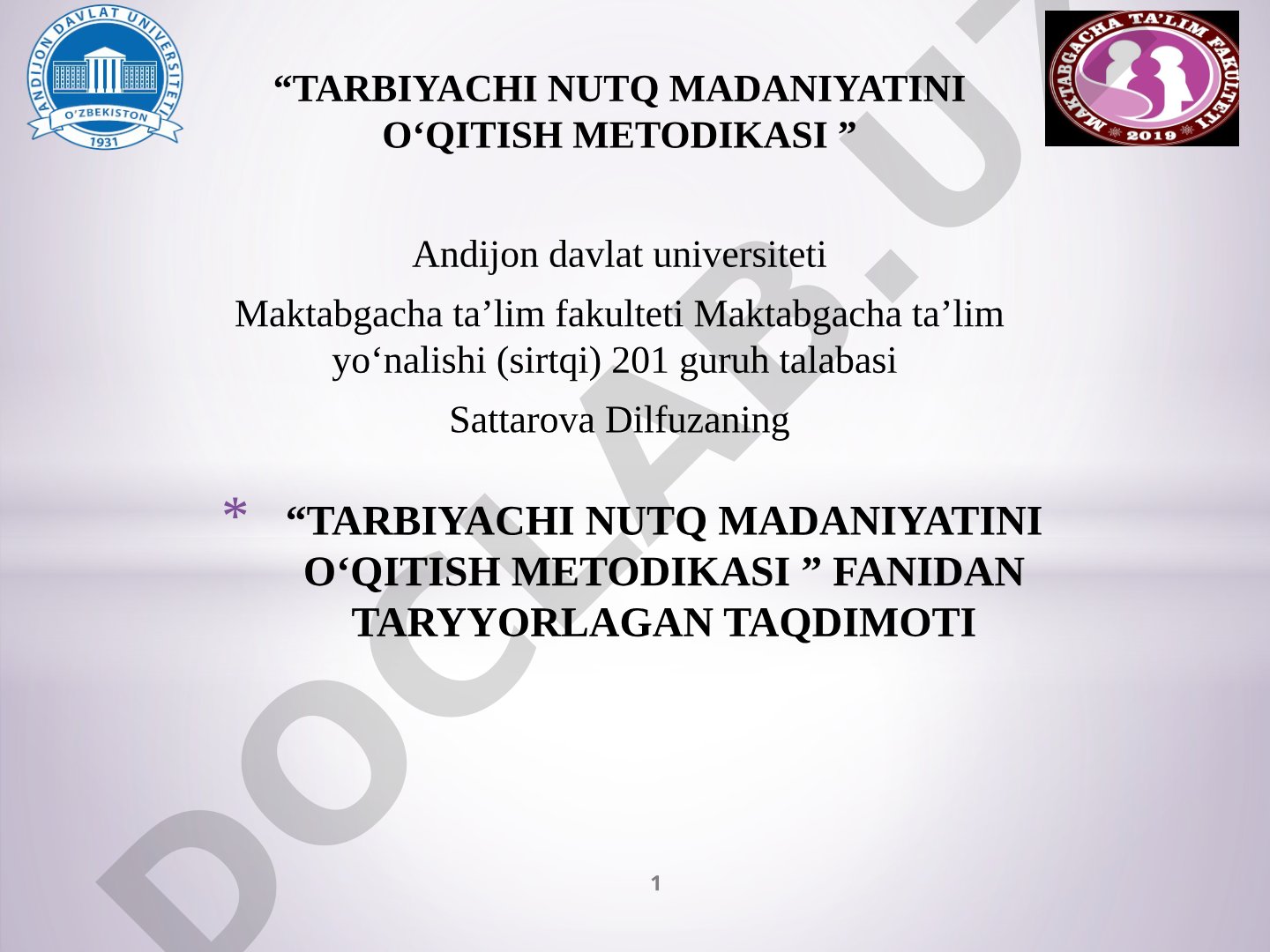 Tarbiyachi nutq madaniyatini o'qitish metodikasi