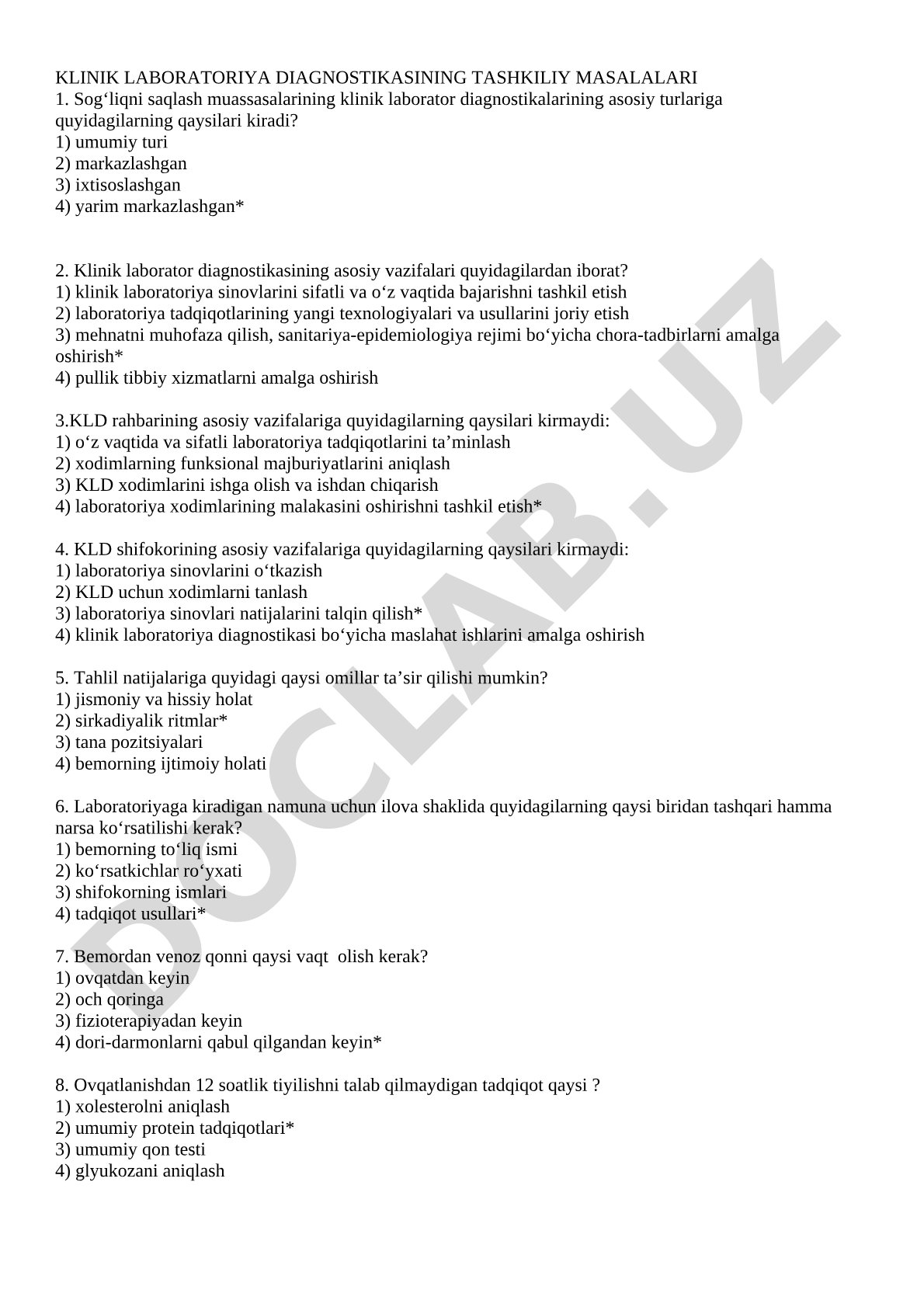 Klinik laboratoriya diagnostikasining tashkiliy masalalari