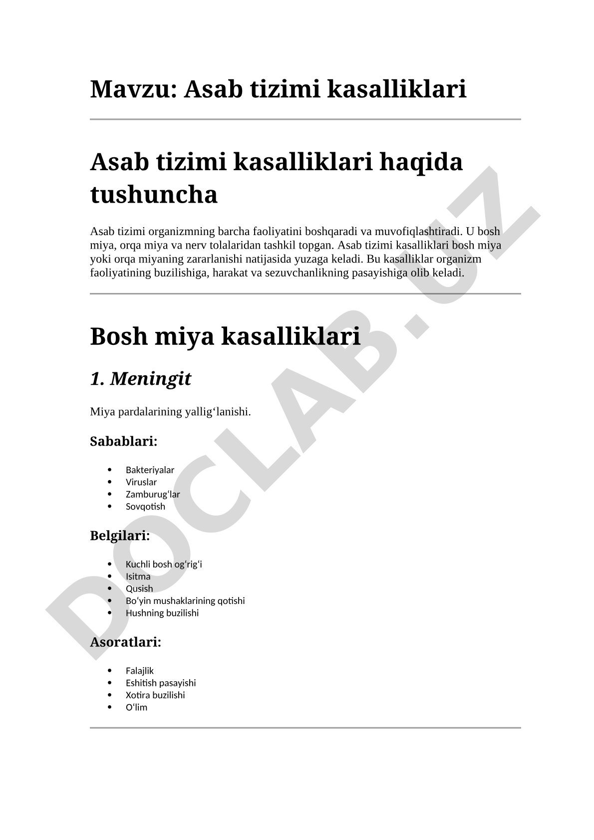 Asab tizimi kasalliklari