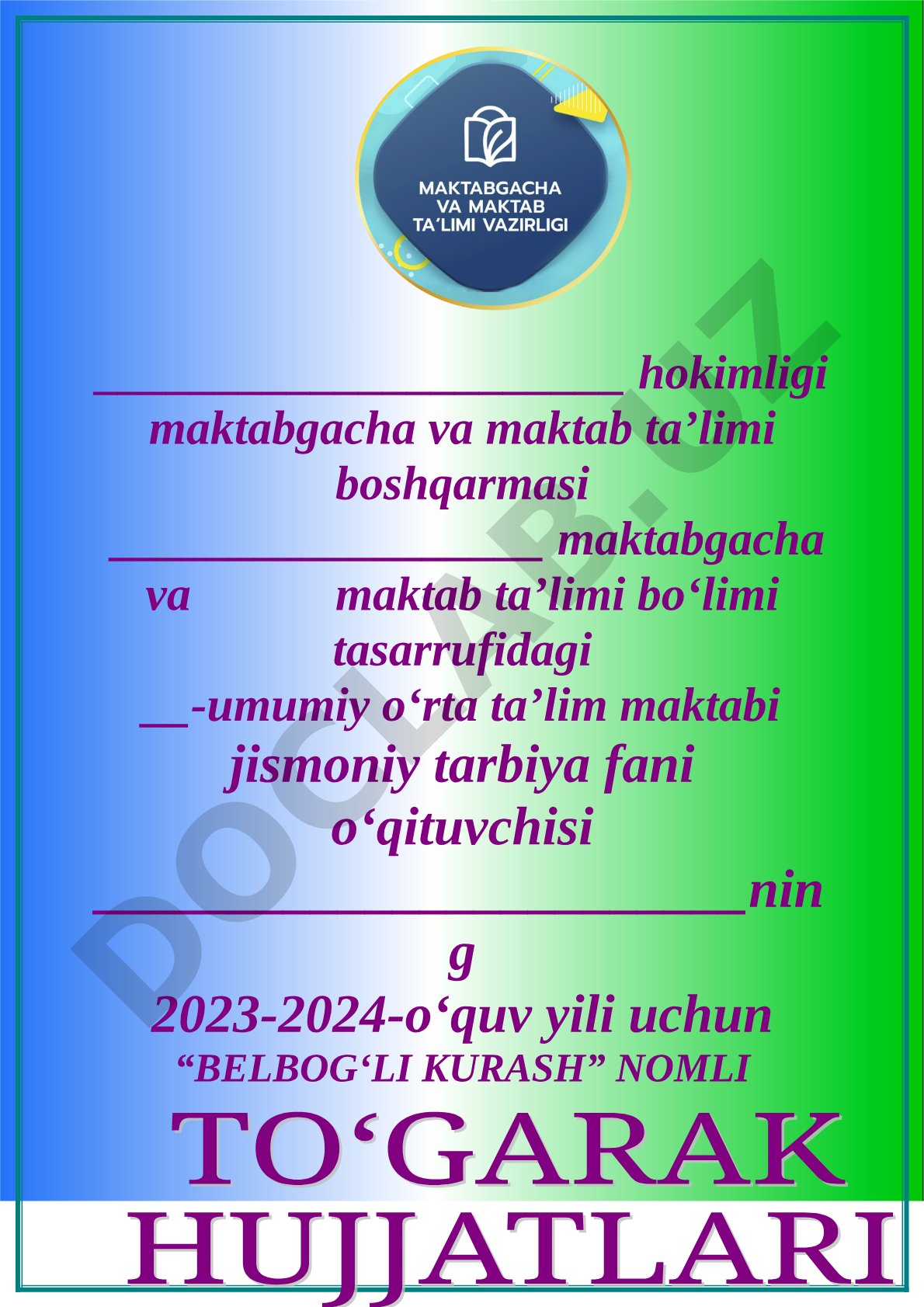 Belbog'li kurash to'garagi ish rejasi
