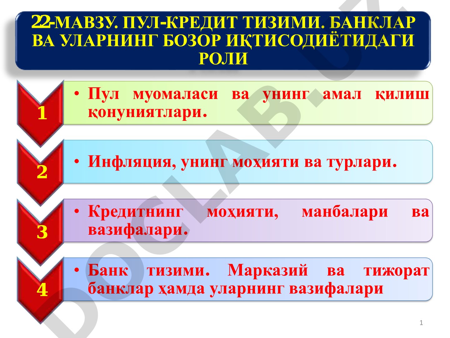 Пул-кредит тизими. Банклар ва уларнинг бозор иқтисодиётидаги роли