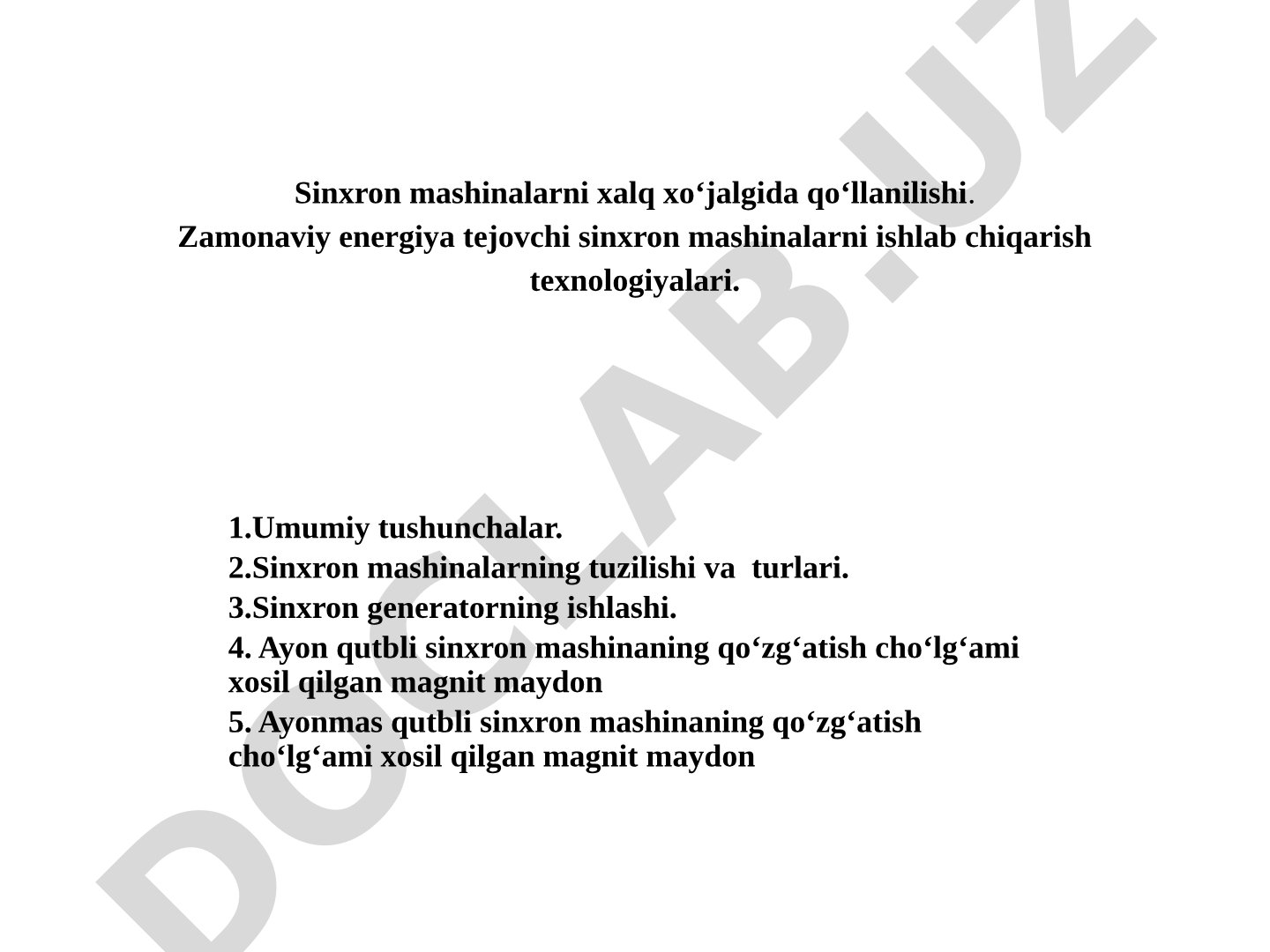 Sinxron mashinalarni xalq xo‘jalgida qo‘llanilishi