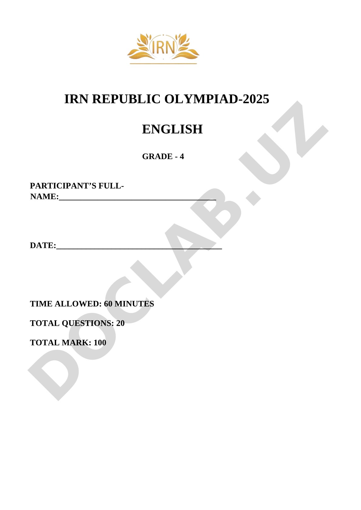 IRN Republic Olympiad 2025 English Grade 4
