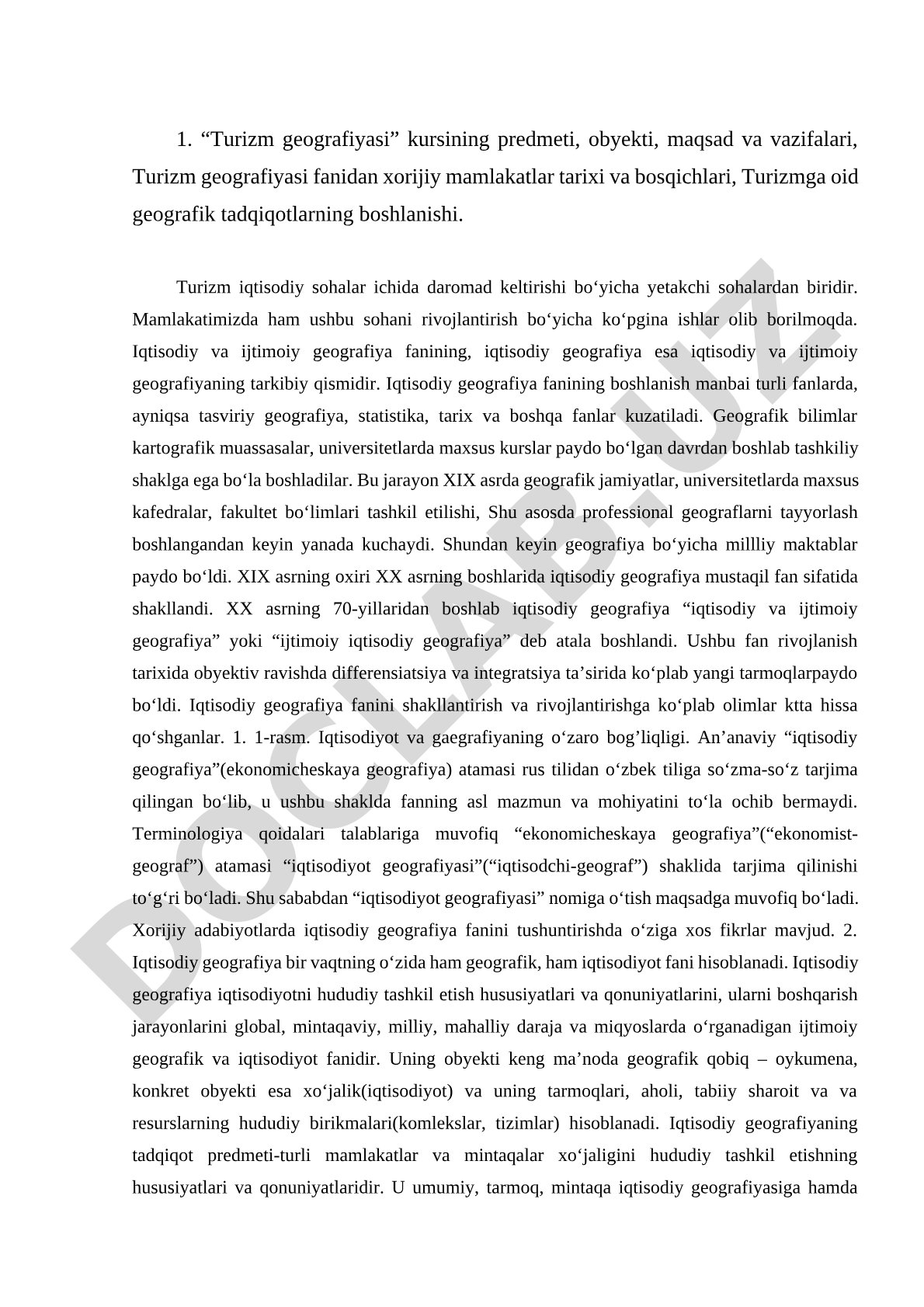 Turizm geografiyasi kursining predmeti, obyekti, maqsad va vazifalari