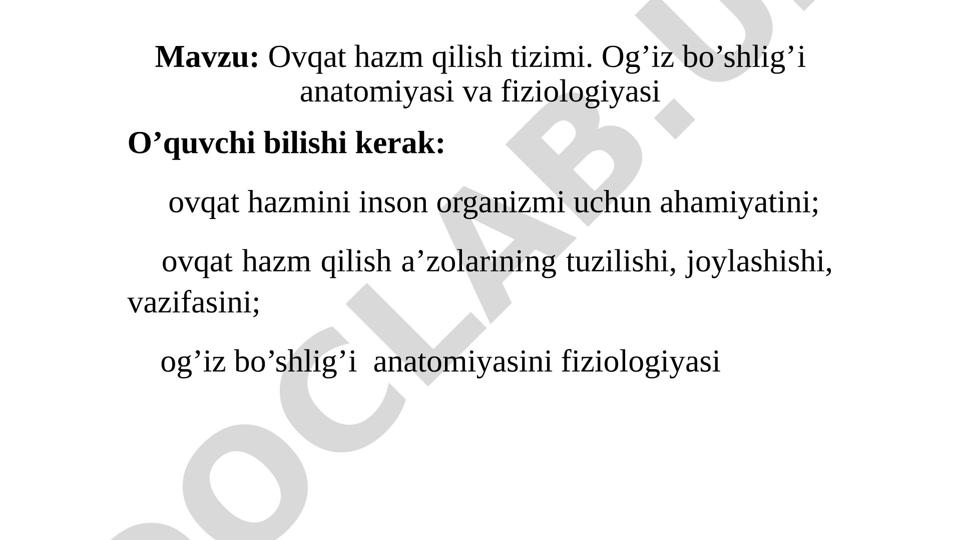 Ovqat hazm qilish tizimi. Og’iz bo’shlig’i anatomiyasi va fiziologiyasi