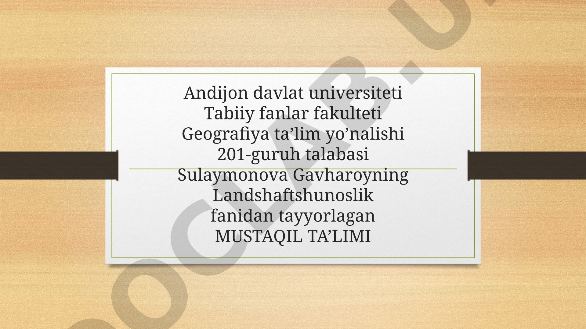 O'zbekiston landshaft kartasi asosida landshaft kartalarini tayyorlash