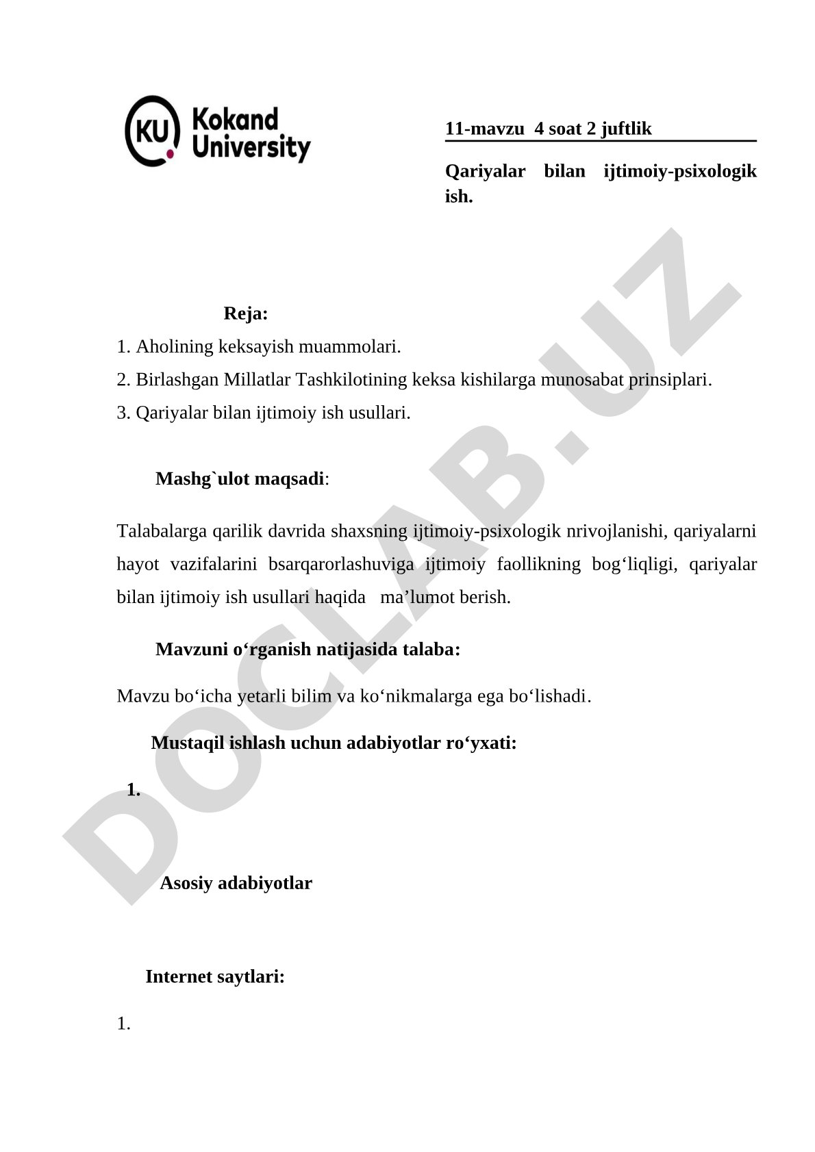Qariyalar bilan ijtimoiy-psixologik ish