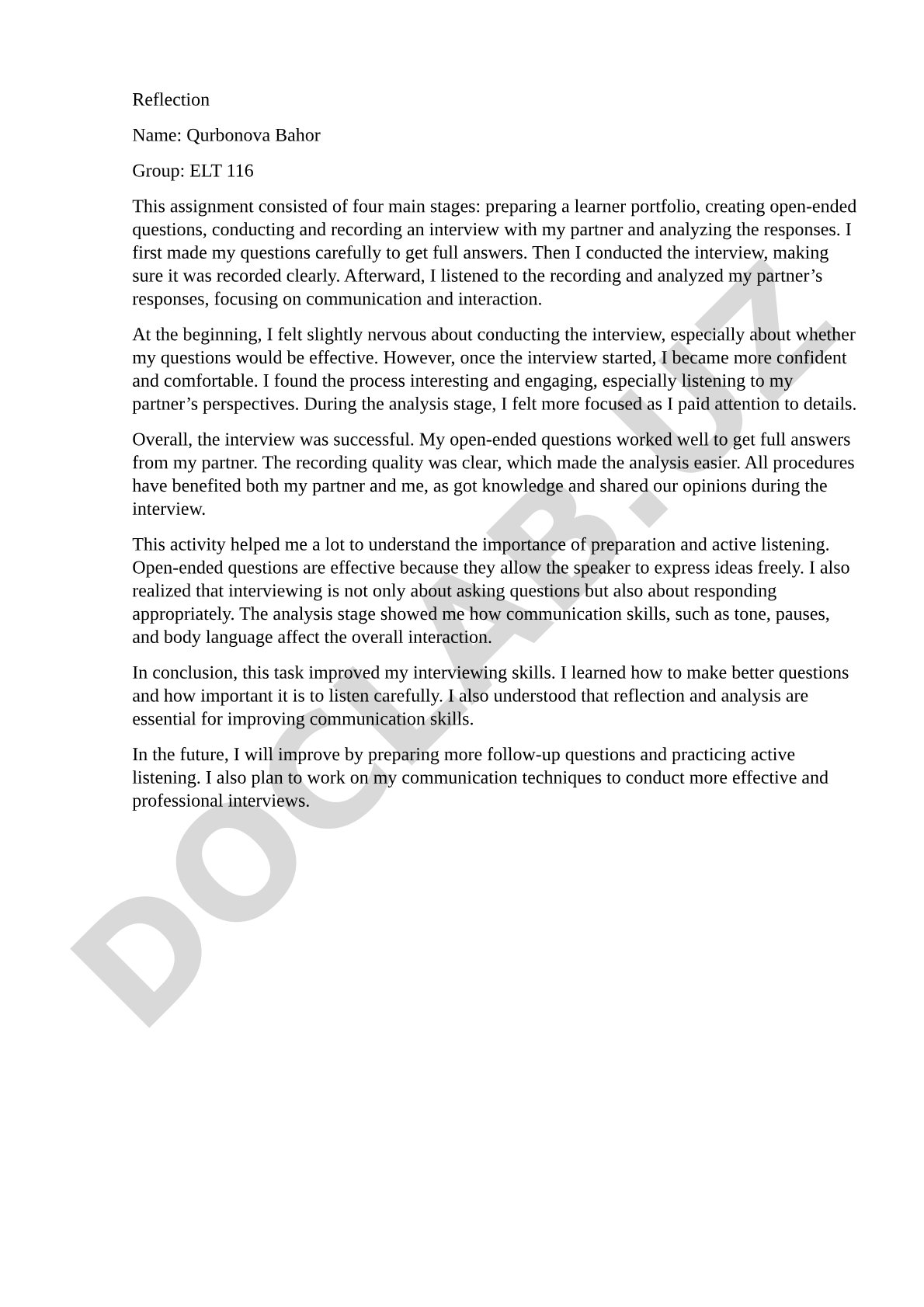 Reflection on Conducting and Analyzing Interview