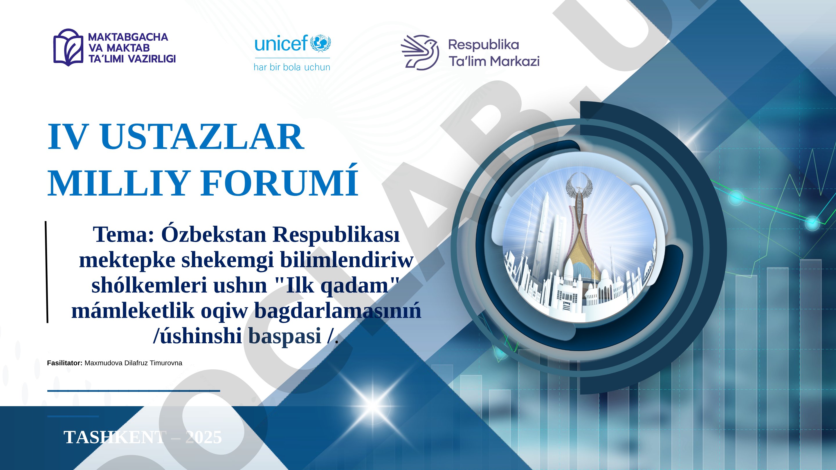 Ózbekstan Respublikası mektepke shekemgi bilimlendiriw shólkemleri ushın 'Ilk qadam' mámleketlik oqiw bagdarlamasınıń /úshinshi baspasi /