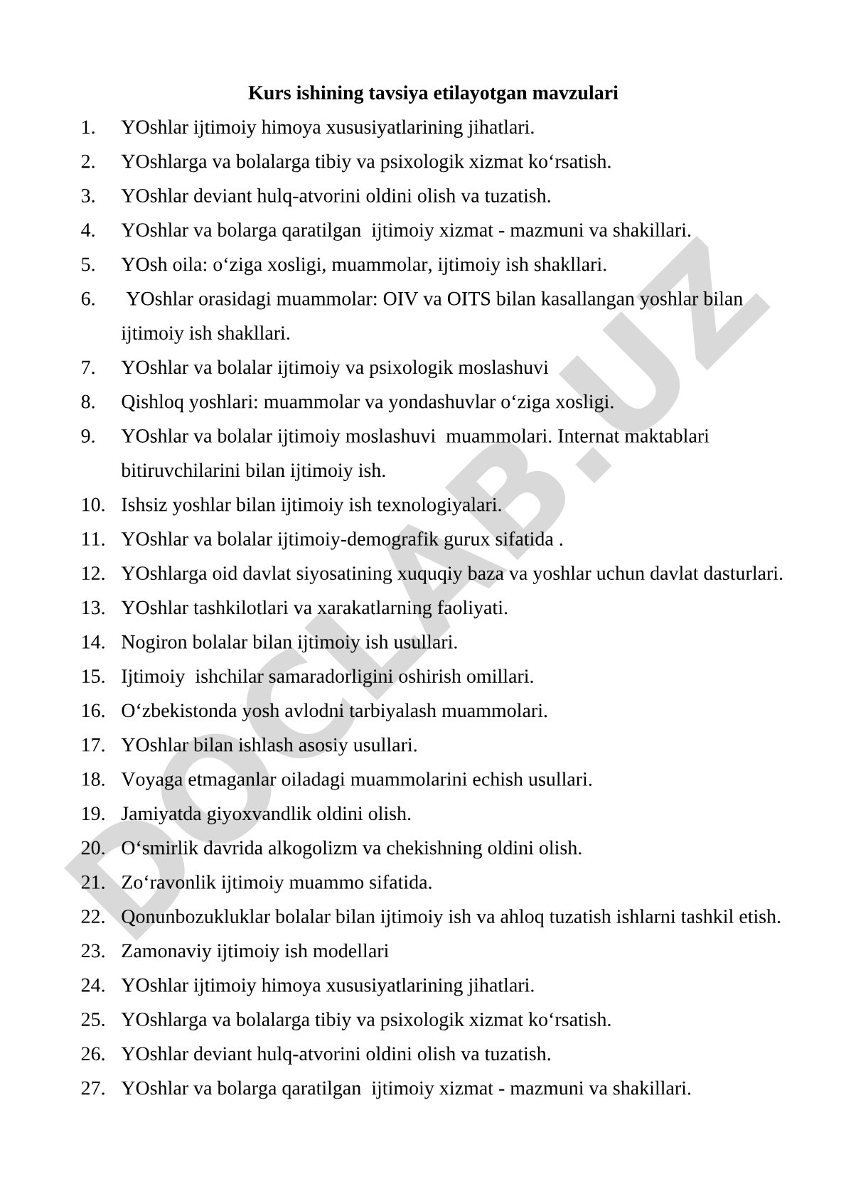 Yoshlar va bolalar bilan ijtimoiy ishning asosiy yo‘nalishlari