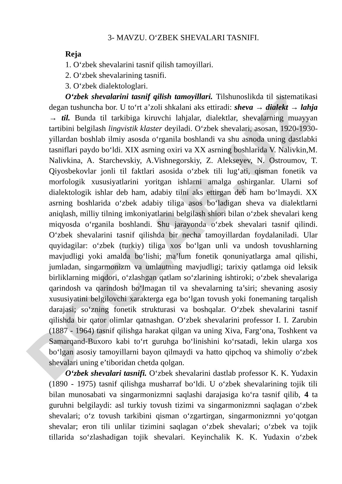 O'ZBEK SHEVALARI TASNIFI