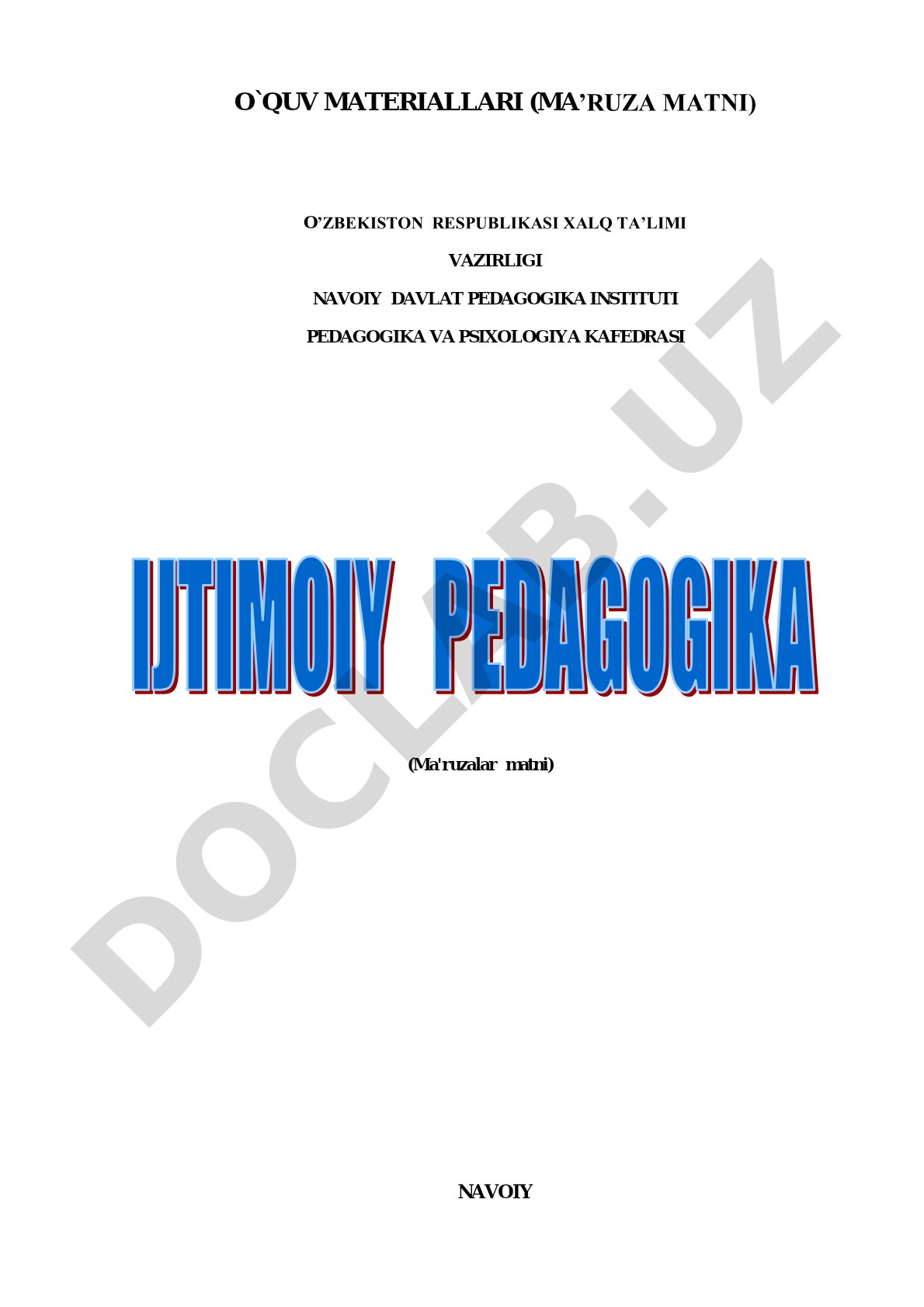 Ijtimoiy pedagogika fanidan ma'ruza matnlari