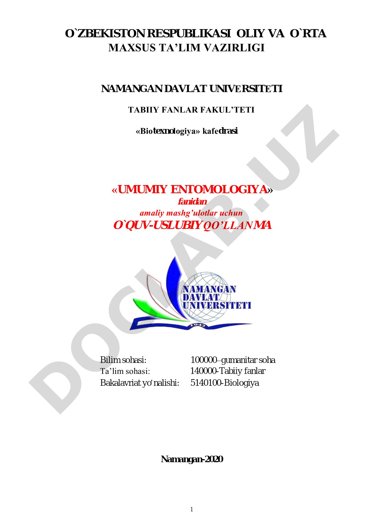 Umumiy entomologiya fanidan amaliy mashg'ulotlar