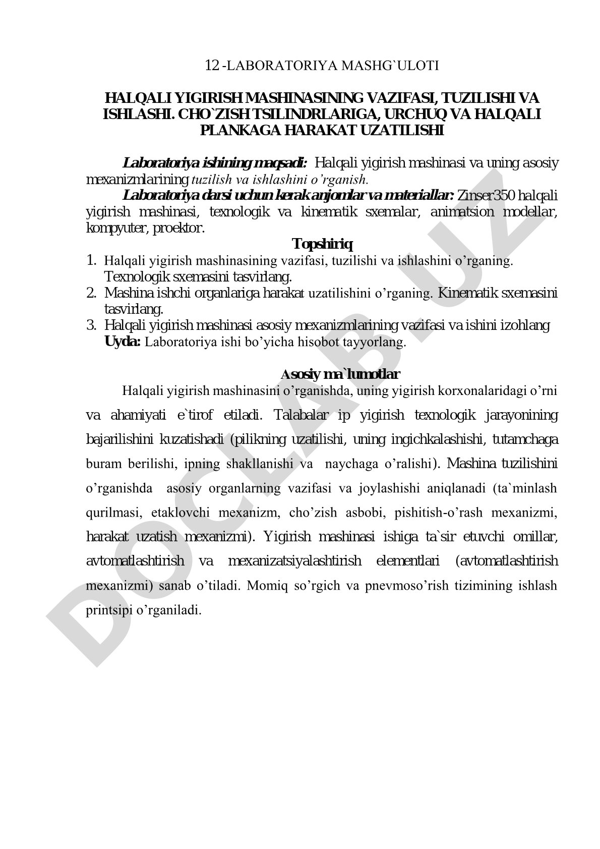 Halqali yigirish mashinasining vazifasi, tuzilishi va ishlashi