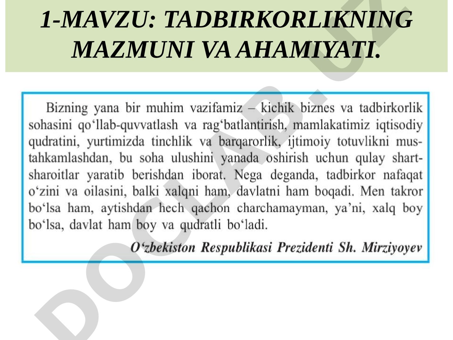 Tadbirkorlikning mazmuni va ahamiyati