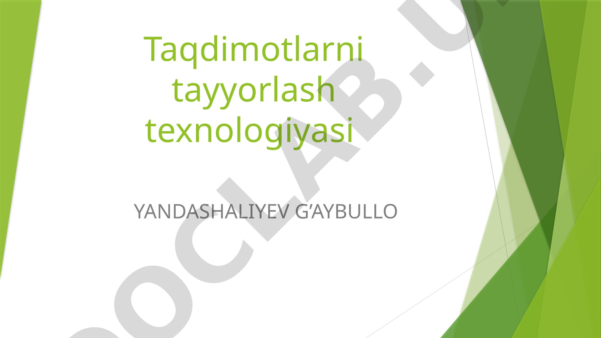 Taqdimotlarni samarali tayyorlash va namoyish qilish usullari yoritilgan