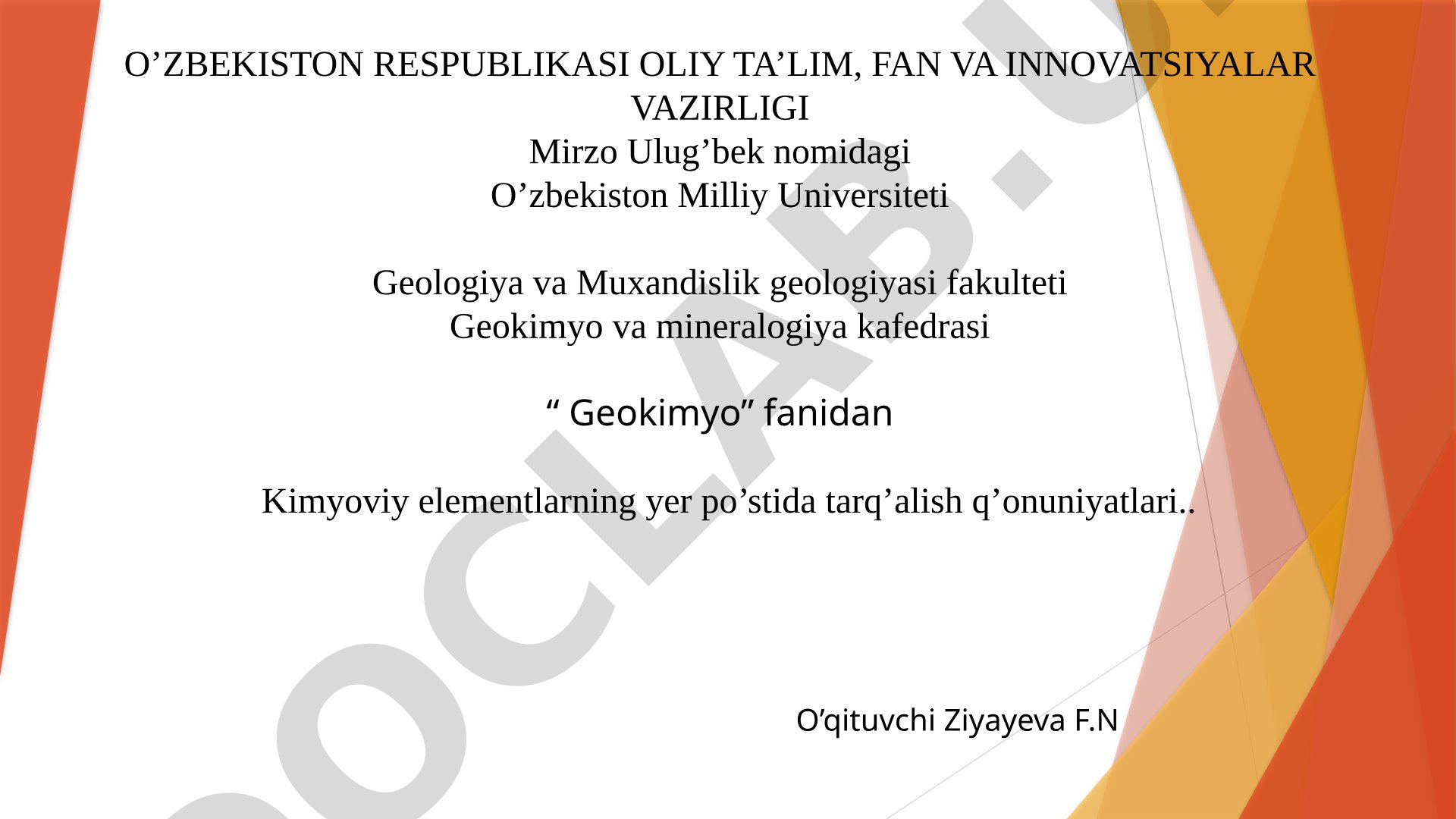 Kimyoviy elementlarning yer po'stida tarqalish qonuniyatlari