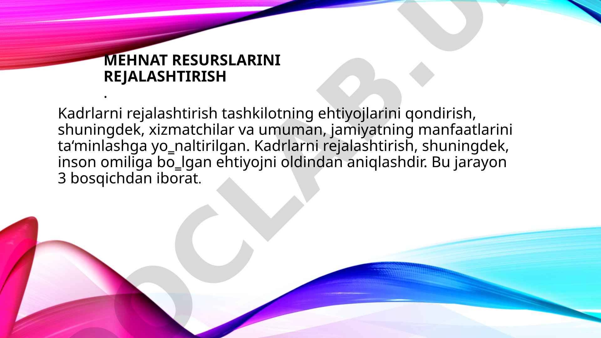 Mehnat resurslarini rejalashtirish va kadrlarni rejalashtirish jarayoni