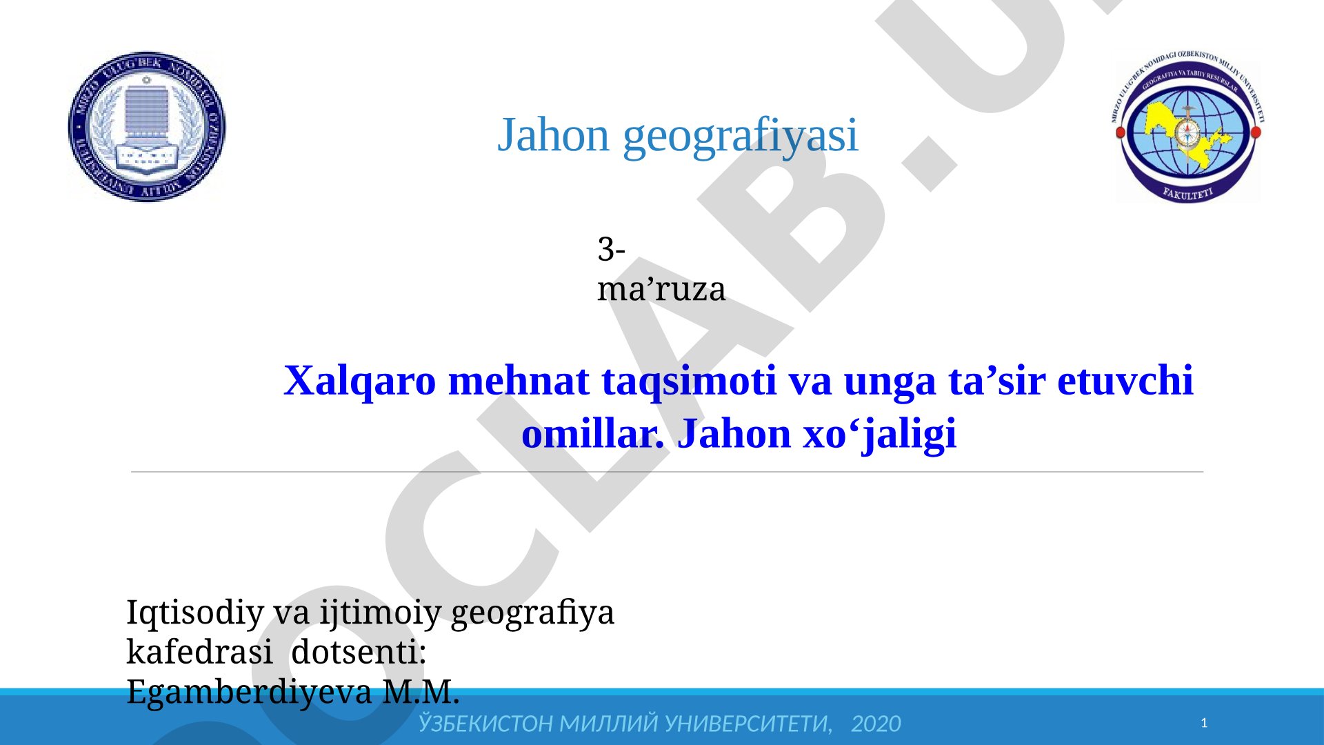 Xalqaro mehnat taqsimoti va jahon xo'jaligi