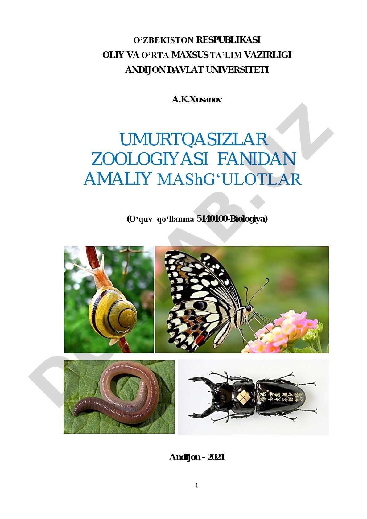 Umurtqasizlar zoologiyasi fanidan amaliy mashg'ulotlar