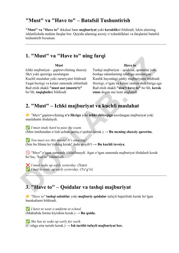Must va Have to farqlari