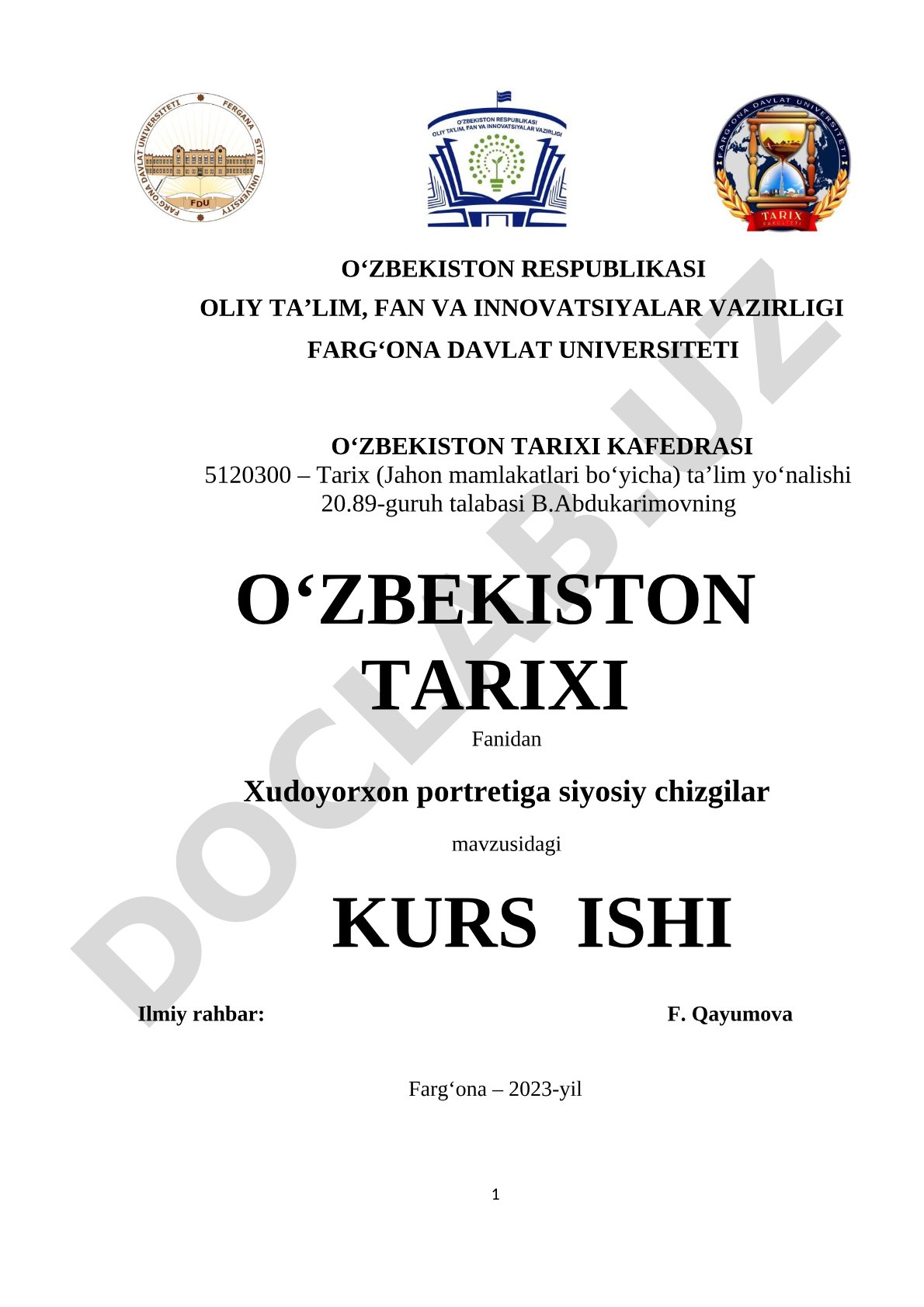 Xudoyorxon portretiga siyosiy chizgilar