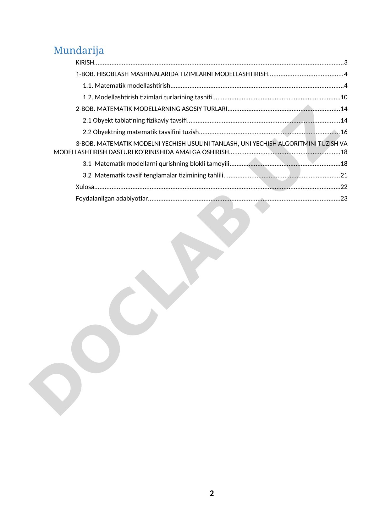 Matematik model va modellashtirish
