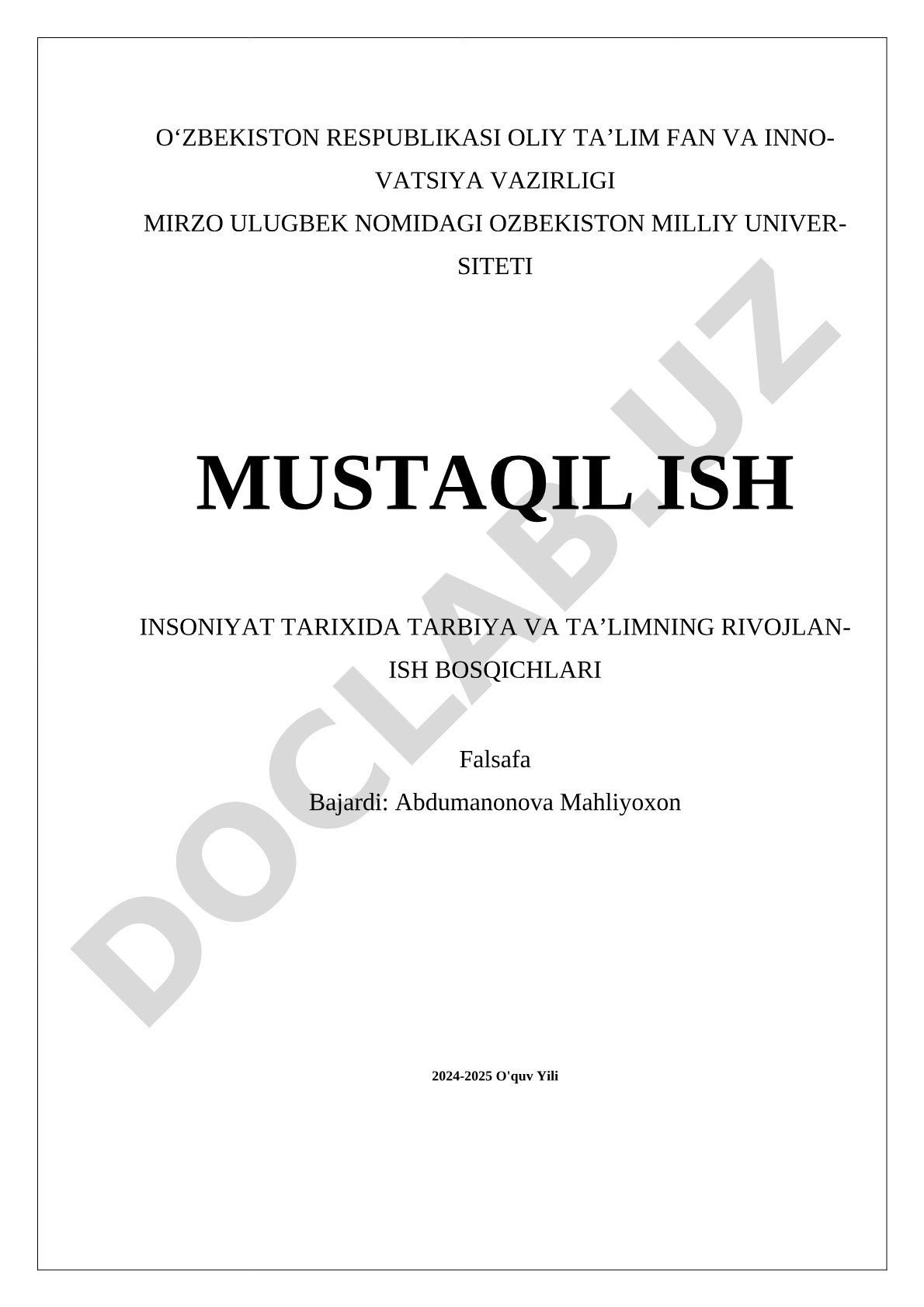 Insoniyat tarixida tarbiya va ta’limning rivojlanish bosqichlari